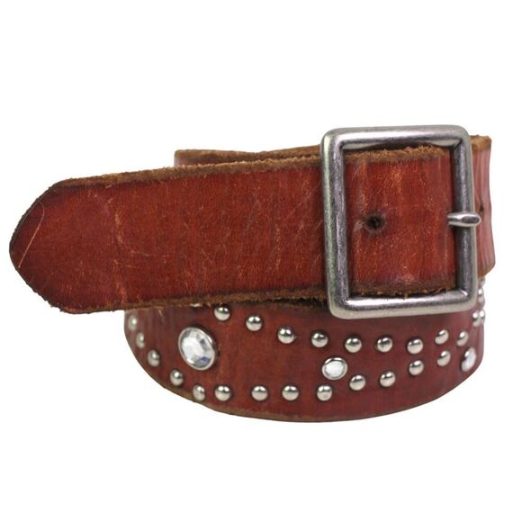 AEO BROWN GENUINE LEATHER 1 1/4"Wd STUDDED CASUAL DRESS WOMEN'S BELT Sz S (93T - Picture 6 of 13